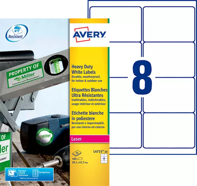 Een Etiket Avery L4715-20 99.1x67.7mm wit 160stuks koop je bij Van Hoye Kantoor BV