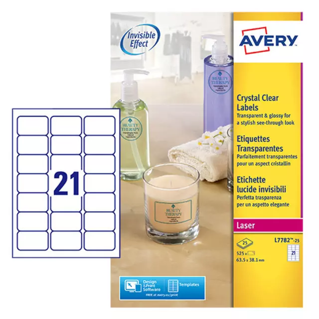 Een Etiket Avery L7782-25 63.5x38.1mm transparant 525stuks koop je bij Kantoorvakhandel van der Heijde