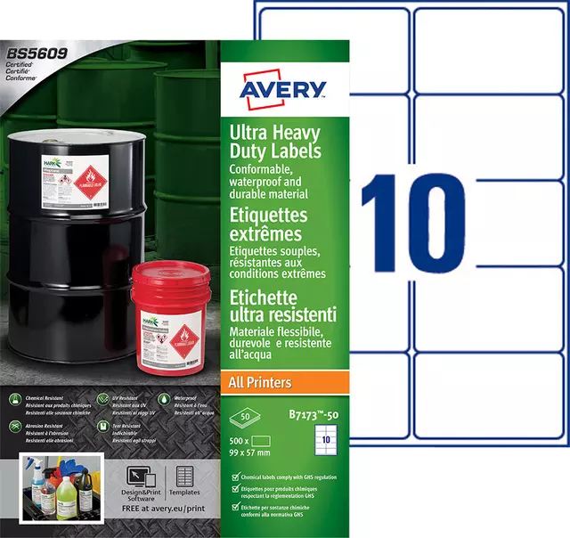 Een Etiket Avery B7173-50 99x57mm polyethyleen wit 500stuks koop je bij Van Hoye Kantoor BV