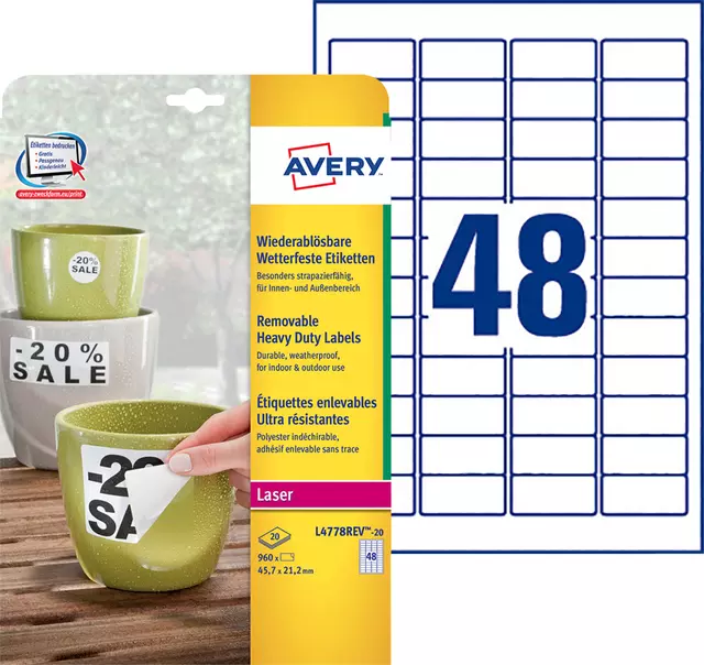 Een Etiket Avery L4778REV 45.7x21.2mm wit 960stuks koop je bij Kantoorvakhandel van der Heijde