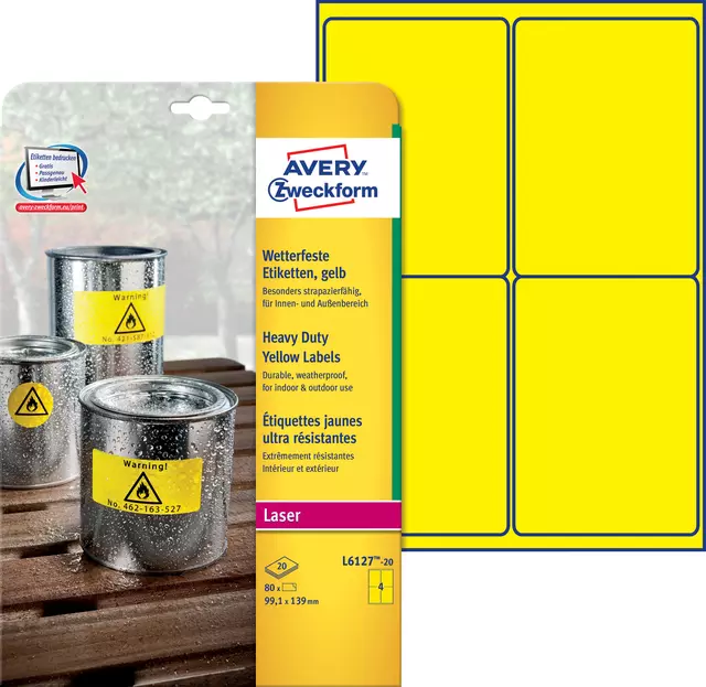 Een Etiket Avery Zweckform L6127-20 99.1x139mm geel 80stuks koop je bij Kantoorvakhandel van der Heijde