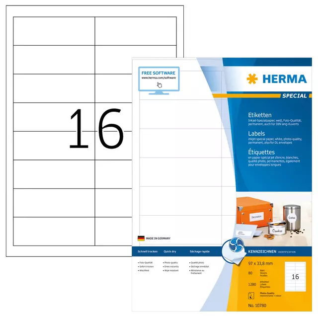 Een Etiket HERMA 10780 97x33.8mm wit 1280stuks koop je bij Van Leeuwen Boeken- en kantoorartikelen