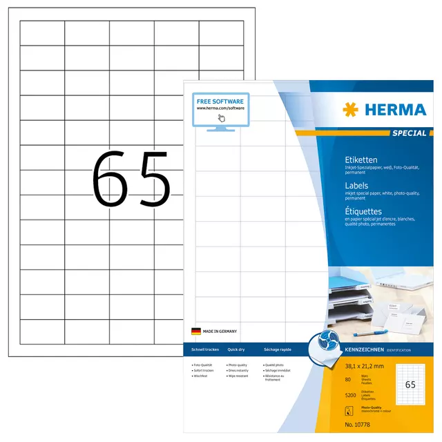 Een Etiket HERMA 10778 38.1x21.2mm wit 5200stuks koop je bij Kantoorvakhandel van der Heijde