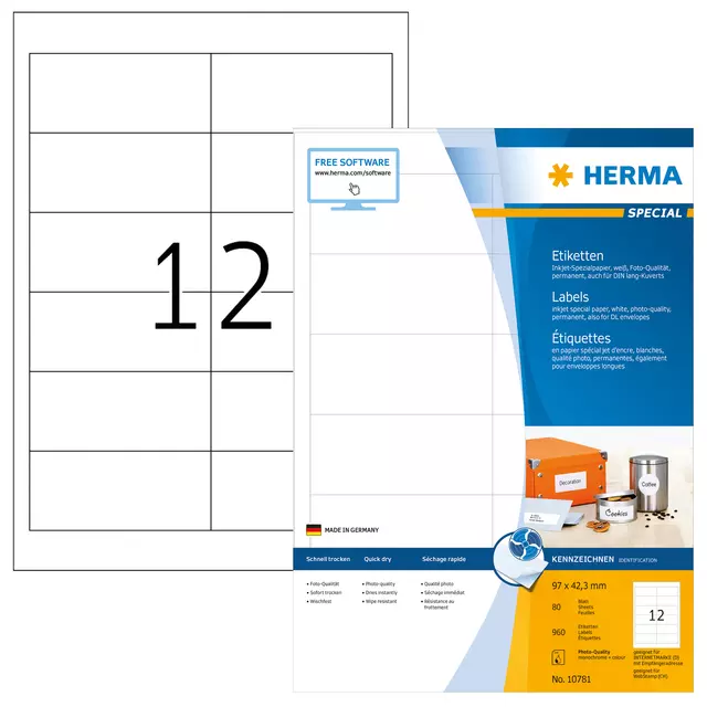 Een Etiket HERMA 10781 97x42.3mm wit 960stuks koop je bij Van Leeuwen Boeken- en kantoorartikelen
