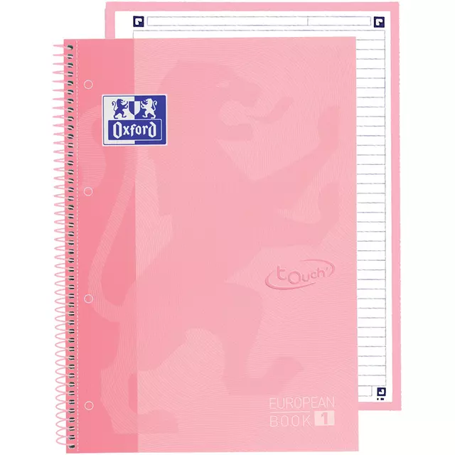 Notitieboek Oxford Touch Europeanbook A4+ 4-gaats lijn 80vel pastel roze