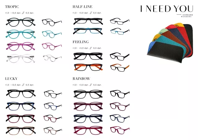 Een Leesbril I Need You Tropic/Lucky/Half-line/Feeling/Rainbow assorti doos à 80 brillen en hoesjes koop je bij EconOffice