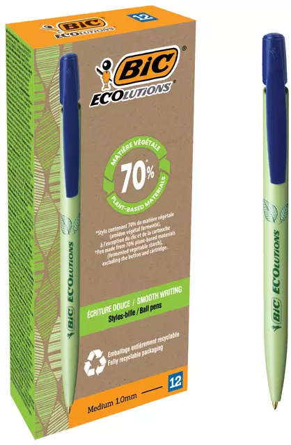 Een Balpen Bic Ecolutions media clic bio-based medium blauw koop je bij KantoorProfi België BV