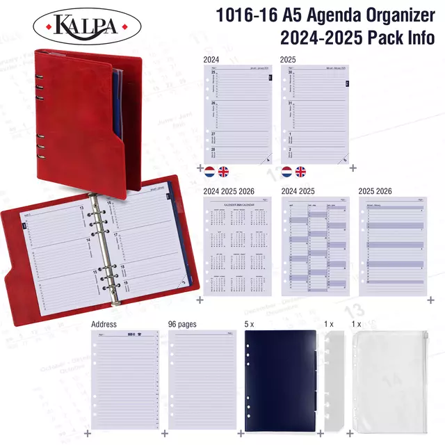 Een Organizer Kalpa Clipbook A5 inclusief agenda 2024-2025 7dagen/2pagina's rood koop je bij L&N Partners voor Partners B.V.