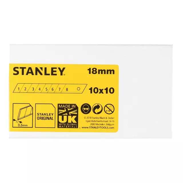 Een Afbreekmesjes Stanley 18mm 10 stuks x 10 koop je bij Van Leeuwen Boeken- en kantoorartikelen