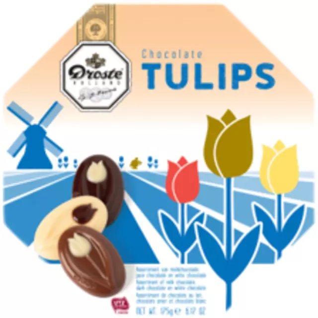 Een Chocolade Droste verwenbox Tulips 175gr koop je bij Van Leeuwen Boeken- en kantoorartikelen