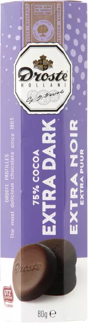 Een Chocolade Droste pastilles extra puur 80gr koop je bij Totaal Kantoor Goeree