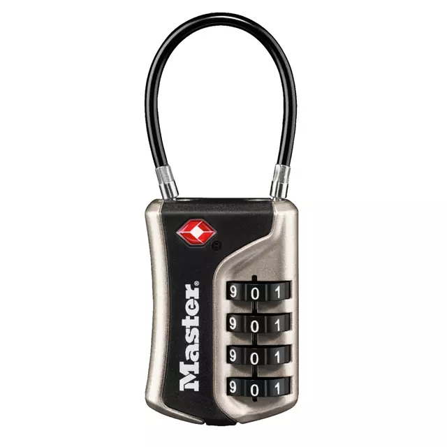Een Hangslot Masterlock 4-cijfer combinatie TSA flexibele beugel zwart 35mm koop je bij EconOffice
