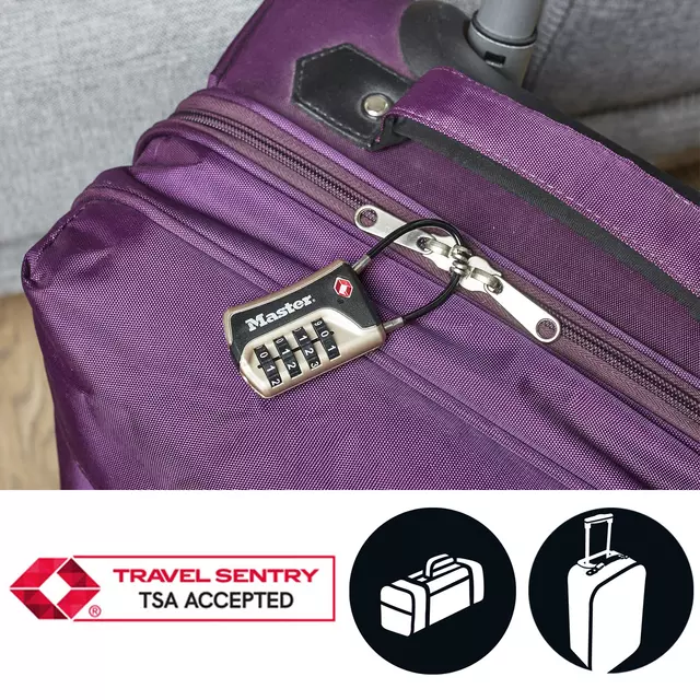 Een Hangslot Masterlock 4-cijfer combinatie TSA flexibele beugel zwart 35mm koop je bij Kantoorvakhandel van der Heijde