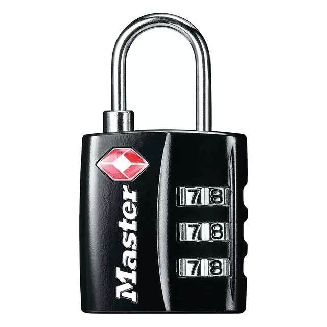 Een Hangslot Masterlock 3-cijfer combinatie TSA zwart 30mm koop je bij EconOffice