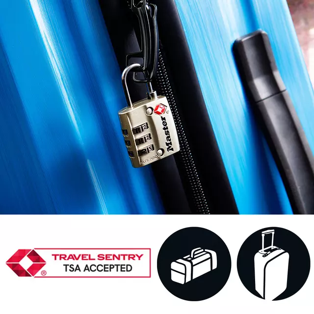 Een Hangslot Masterlock 3-cijfer combinatie TSA nikkel 30mm koop je bij KantoorProfi België BV