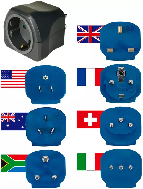 Een Reisstekker Brennenstuhl adapter wereld 150 landen met aarding zwart koop je bij KantoorProfi België BV