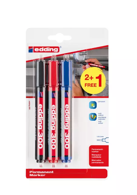 Een Viltstift edding 300 rond 1.5-3mm assorti blister à 2+1 gratis koop je bij Tonerinktshop