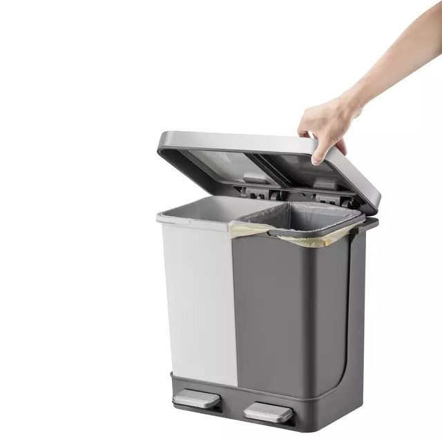 Een Afvalbak EKO Hana Duo Recycling pedaalemmer 2x10liter grijs wit koop je bij KantoorProfi België BV