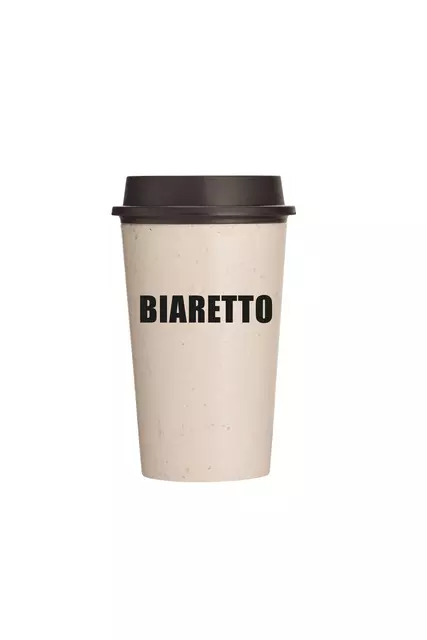 NOW Cup Biaretto herbruikbare koffiebeker met deksel crème/zwart 340ml