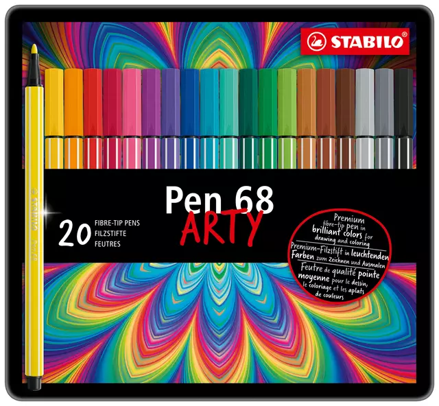 Een Viltstift STABILO Pen 68/20 Arty medium assorti blik à 20 stuks koop je bij Goedkope Kantoorbenodigdheden