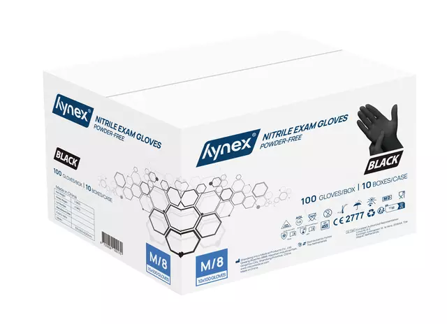 Een Handschoen Hynex M nitril zwart pak à 100 stuks koop je bij MV Kantoortechniek B.V.