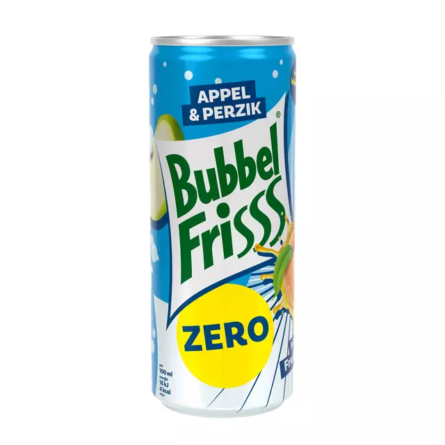 Een Fruitdrank DubbelFrisss appel perzik zero blik 250ml koop je bij Totaal Kantoor Goeree