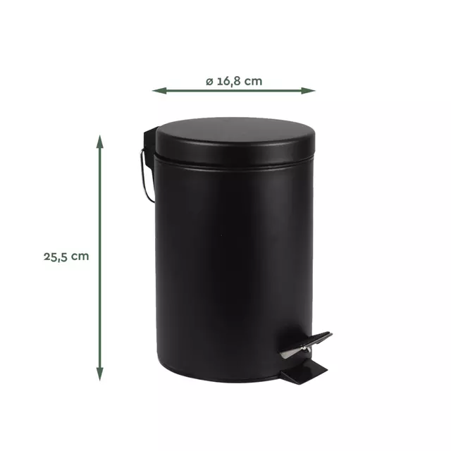 Een Afvalbak BRASQ pedaalemmer 3 liter zwart koop je bij Totaal Kantoor Goeree