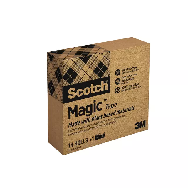 Plakband Scotch Magic 810 19mmx33m transparant 14 rollen + plakbandhouder zwart