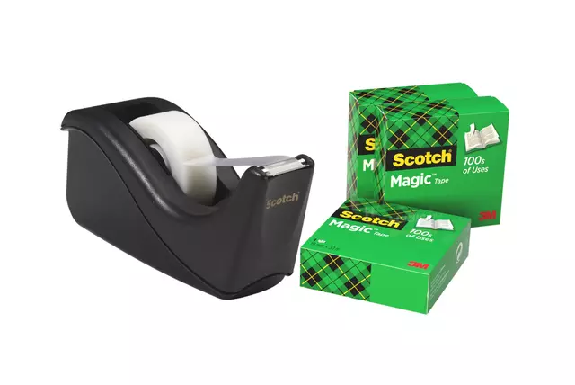 Een Plakbandhouder Scotch C60 zwart + 4 rollen Magic tape 19mmx33m koop je bij Van Leeuwen Boeken- en kantoorartikelen