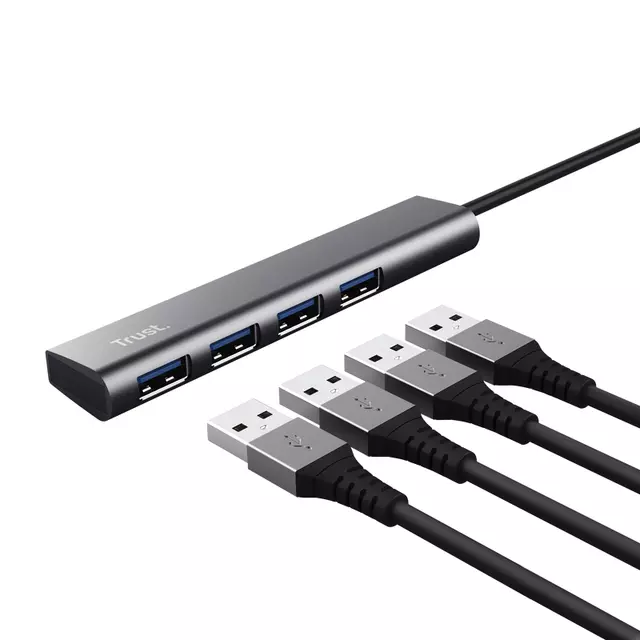 Een Hub Trust Halyx 4-port USB-C zilver koop je bij Goedkope Kantoorbenodigdheden