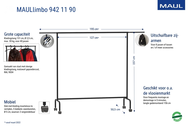 Garderoberek MAUL Limbo 156x127(tot 220)x50cm mobiel (zijarmen)