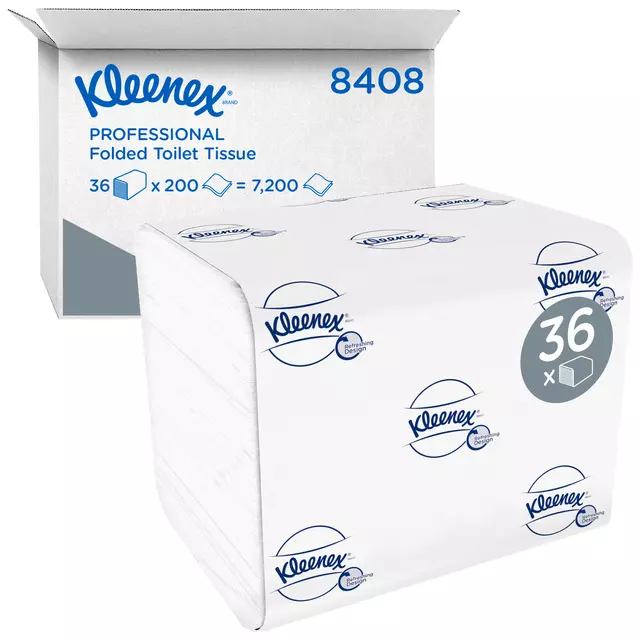 Een Toiletpapier Kleenex gevouwen tissues 2 laags 36x200stuks wit 8408 koop je bij L&N Partners voor Partners B.V.