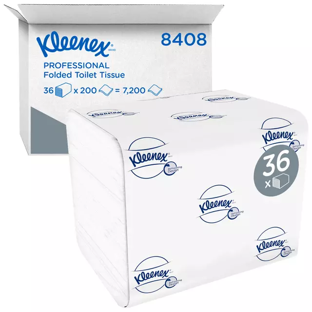 Een Toiletpapier Kleenex gevouwen tissues 2 laags 36x200stuks wit 8408 koop je bij Tonerinktshop