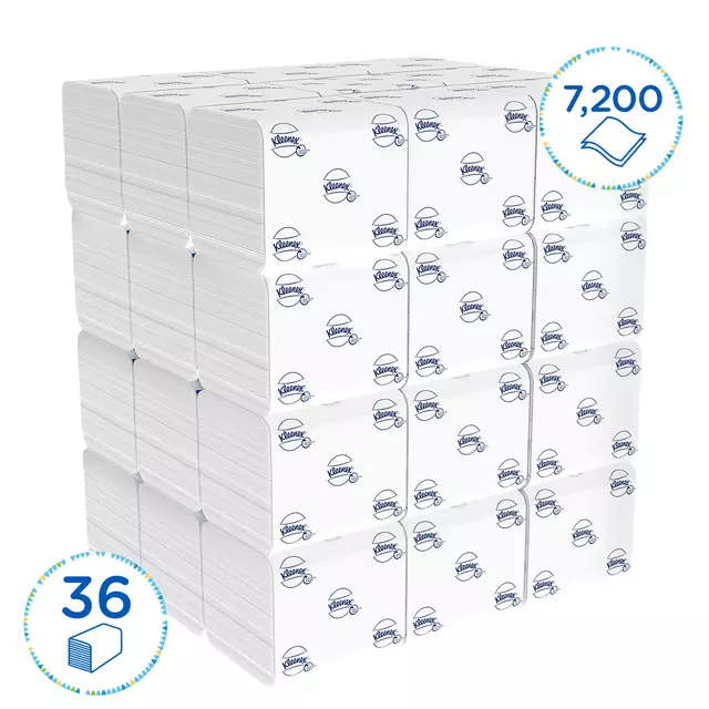Een Toiletpapier Kleenex gevouwen tissues 2 laags 36x200stuks wit 8408 koop je bij Van Leeuwen Boeken- en kantoorartikelen