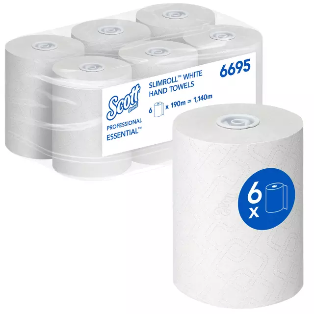 Een Handdoekrol Scott Essential Slimroll 1-laags 190m wit 6695 koop je bij Totaal Kantoor Goeree