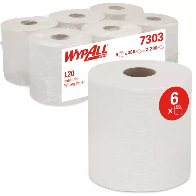 Een Poetsrol WypAll L20 2-laags 18,3cmx144m 380vel wit 7303 koop je bij EconOffice
