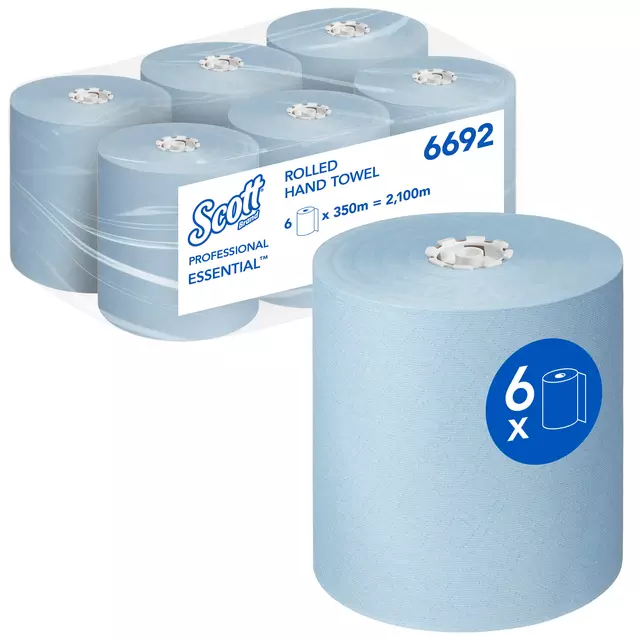 Een Handdoekrol Scott Essential 1-laags 350m blauw 6692 koop je bij Totaal Kantoor Goeree