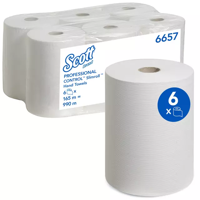 Een Handdoekrol Scott Slimroll 1-laags 165m wit 6657 koop je bij Totaal Kantoor Goeree