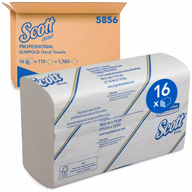 Een Handdoek Scott Slimfold m-vouw 1-laags 19x29,5cm wit 16x110stuks 5856 koop je bij EconOffice