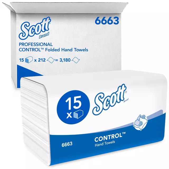 Een Handdoek Scott i-vouw 1-laags 21.5x31.5cm wit 15x212stuks 6663 koop je bij EconOffice