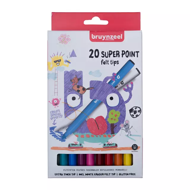 Een Viltstift Bruynzeel Super Point set á 20 kleuren koop je bij NiceSupplies.nl