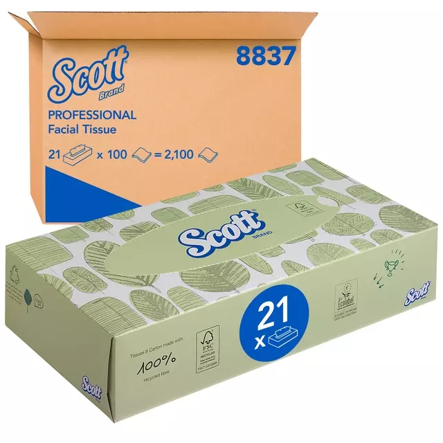 Een Facial tissues Scott 2-laags standaard 21x100stuks wit 8837 koop je bij NiceSupplies.nl