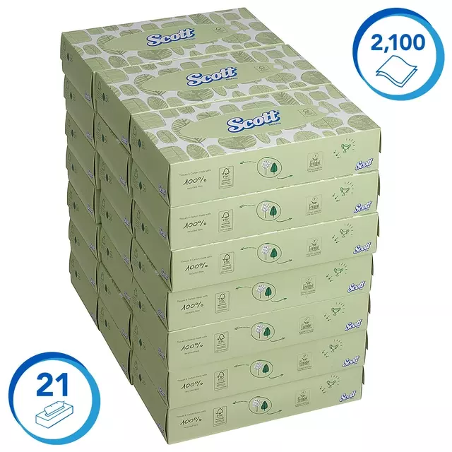 Een Facial tissues Scott 2-laags standaard 21x100stuks wit 8837 koop je bij Totaal Kantoor Goeree