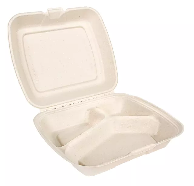 Een Menuklapverpakking IEZZY IP4 3-vaks suikerriet beige 100 stuks koop je bij EconOffice