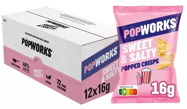 Een Chips Popworks Sweet Salty 16gr koop je bij EconOffice