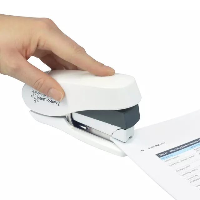 Een Nietmachine Rapesco Germ-Savvy ECO Luna Less Effort antibacterieel 24/8mm wit koop je bij EconOffice