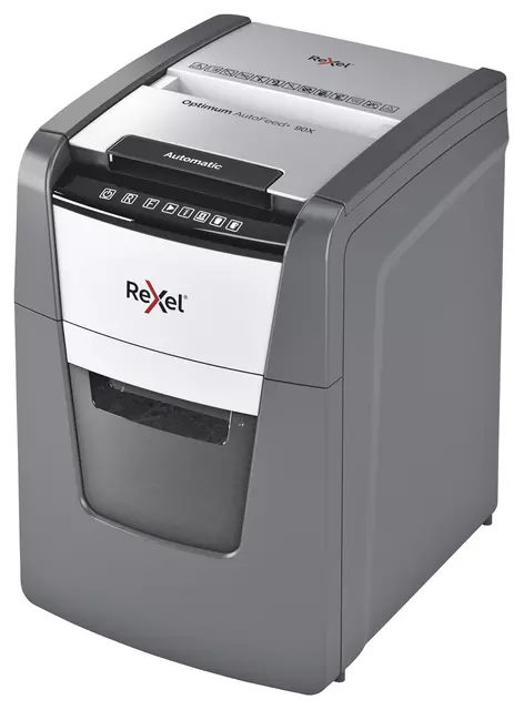 Een Papiervernietiger Rexel Optimum Auto+ 90X snippers 4x28mm koop je bij Van Hoye Kantoor BV