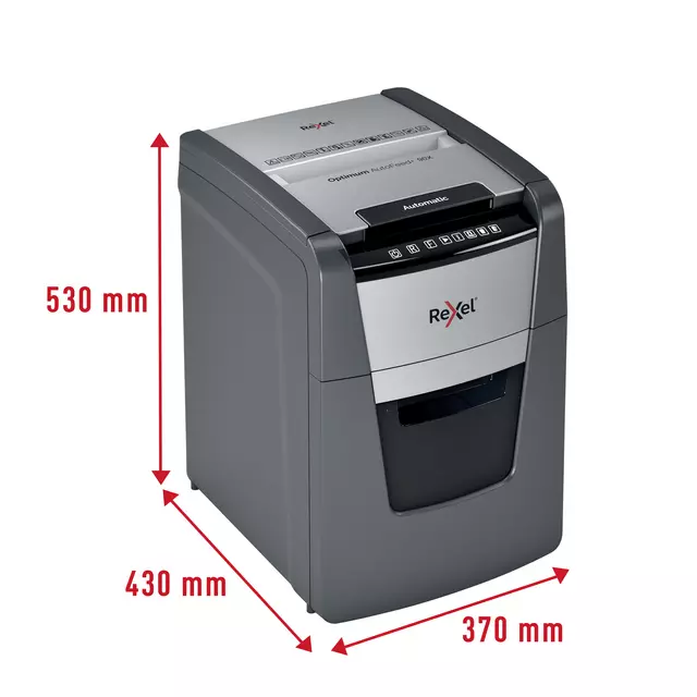 Een Papiervernietiger Rexel Optimum Auto+ 90X snippers 4x28mm koop je bij QuickOffice BV