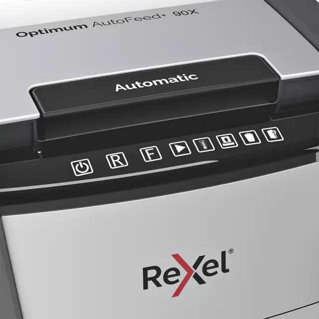 Een Papiervernietiger Rexel Optimum Auto+ 90X snippers 4x28mm koop je bij Van Leeuwen Boeken- en kantoorartikelen