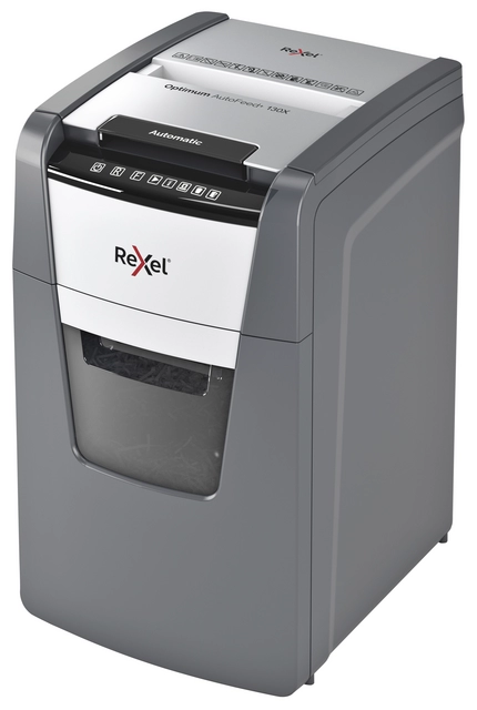 Een Papiervernietiger Rexel Optimum Auto+ 130X P4 snippers 4x28mm koop je bij QuickOffice BV